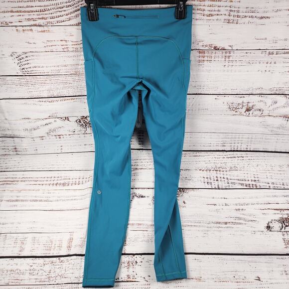 Lululemon Tight II Size 6 Teal High Rise Zip Pocket Yoga Pants Slim Fit Stretch - Picture 2 of 6